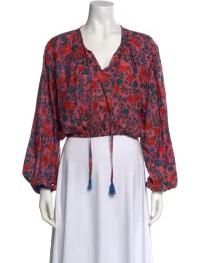 Pre-owned Natalie Martin Floral Print V-neck Crop Top In Red