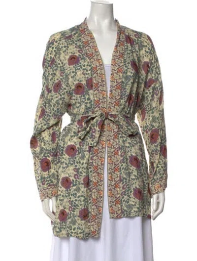 Pre-owned Natalie Martin Floral Print V-neck Top In Neutrals