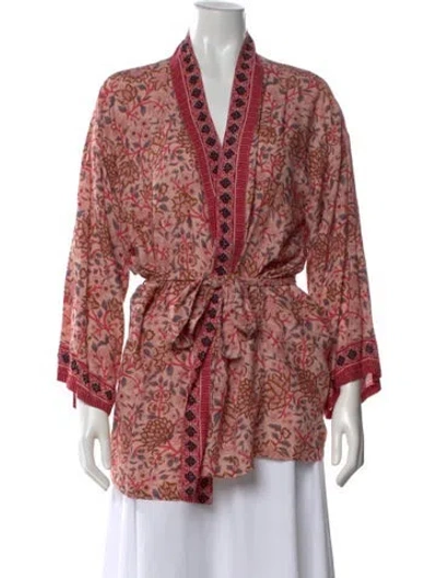 Pre-owned Natalie Martin Floral Print V-neck Top In Pink