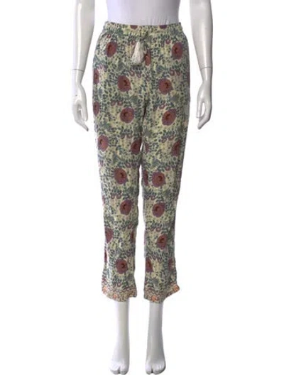 Pre-owned Natalie Martin Floral Print Wide Leg Pants In Green/neutrals