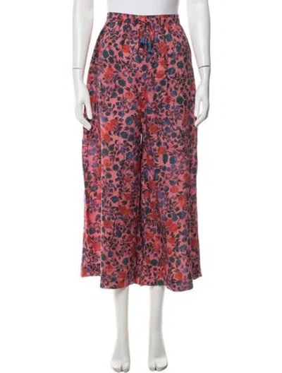Pre-owned Natalie Martin Floral Print Wide Leg Pants In Pink