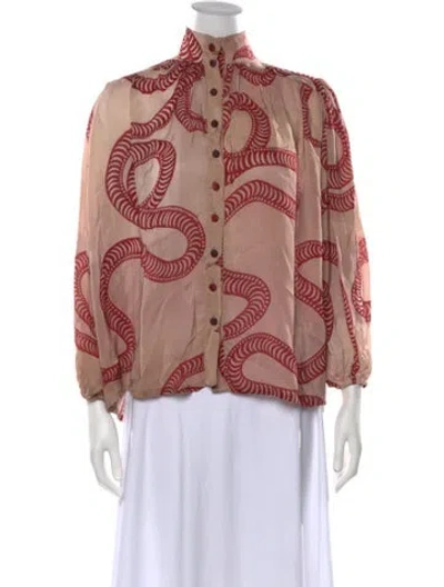 Pre-owned Natalie Martin Graphic Print Tie Neck Blouse In Pink