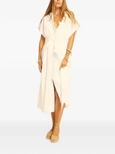 Natalie Martin Harper Embroidered Belted Midi Dress In White