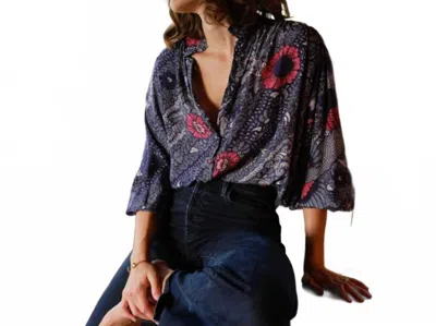 Natalie Martin Iris Buttons Down Top In Peacock Ink In Multi