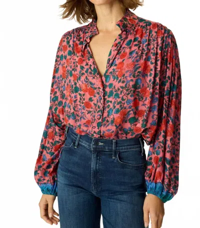 Natalie Martin Iris Rayon Print Top In Rose Bandana In Red