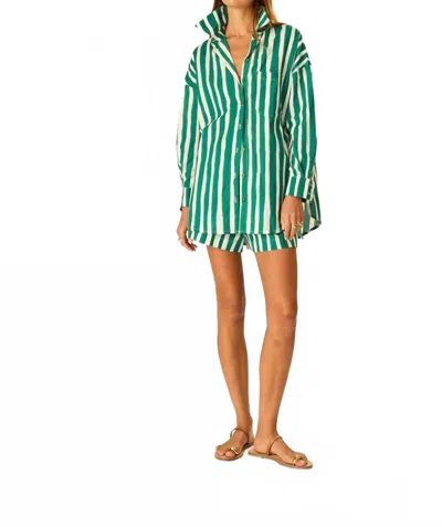 Natalie Martin Jasper Elastic Drawstring Waist Short In Green/batkin Stripe Lawn In Multi