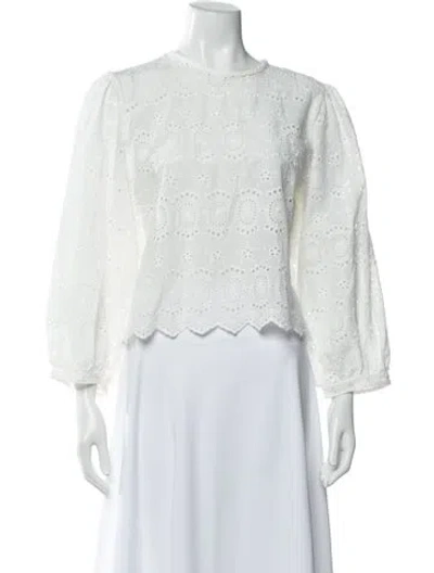 Pre-owned Natalie Martin Lace Pattern Crew Neck Blouse W/ Tags In White