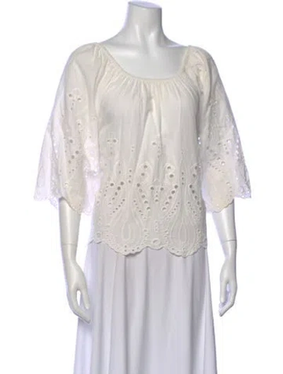 Pre-owned Natalie Martin Lace Pattern Square Neckline Blouse In White