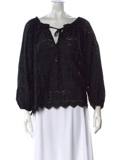 Pre-owned Natalie Martin Lace Pattern Tie Neck Blouse W/ Tags In Black