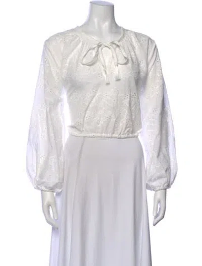 Pre-owned Natalie Martin Lace Pattern Tie Neck Blouse W/ Tags In White