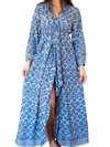 Natalie Martin Nico Long Sleeve Maxi Dress In Fleur-de-lis-blue In Blue