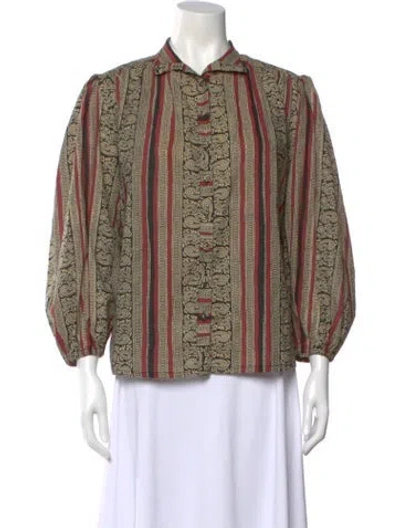 Pre-owned Natalie Martin Paisley Print Long Sleeve Blouse In Green