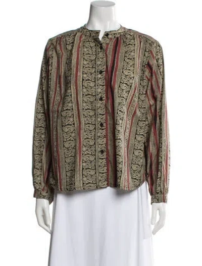 Pre-owned Natalie Martin Paisley Print Long Sleeve Blouse In Green