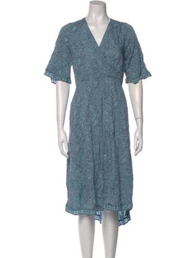 Pre-owned Natalie Martin Paisley Print Midi Length Dress In Blue