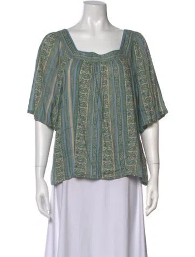 Pre-owned Natalie Martin Paisley Print Square Neckline Blouse In Green