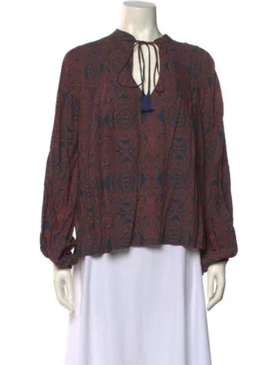 Pre-owned Natalie Martin Paisley Print V-neck Blouse In Brown