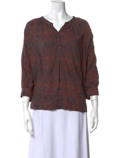 Pre-owned Natalie Martin Paisley Print V-neck Blouse In Brown