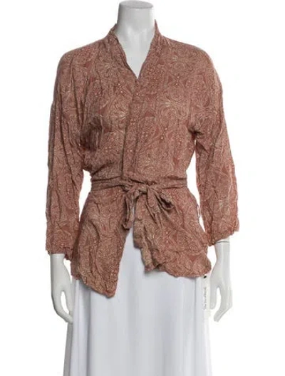 Pre-owned Natalie Martin Paisley Print V-neck Top In Pink