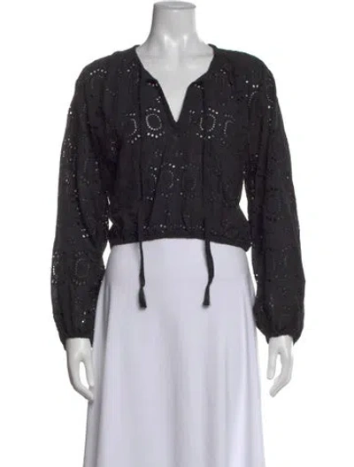 Pre-owned Natalie Martin Patterned V-neck Blouse In Black