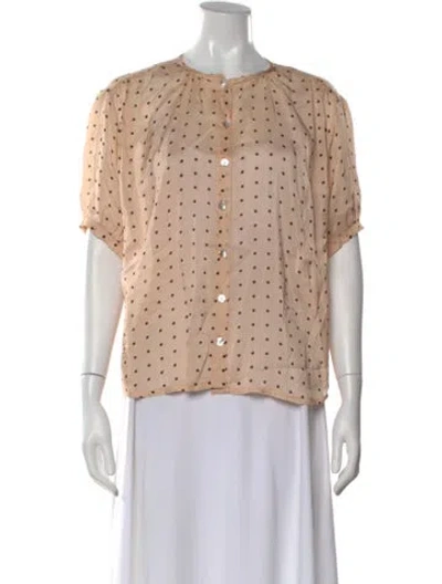 Pre-owned Natalie Martin Polka Dot Print Crew Neck Blouse In Neutral