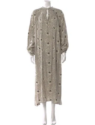 Pre-owned Natalie Martin Polka Dot Print Long Dress In Neutral