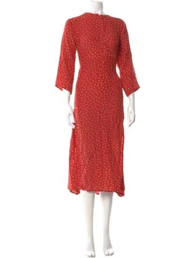 Pre-owned Natalie Martin Polka Dot Print Long Dress In Orange
