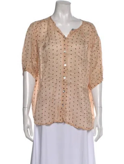 Pre-owned Natalie Martin Polka Dot Print V-neck Blouse In Neutral