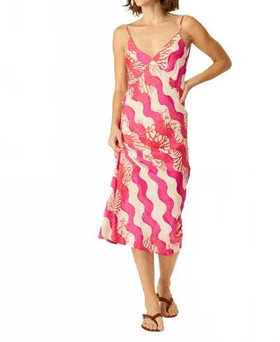 Natalie Martin Print Eve Slip Dress In Coral Wave Fuchsia In Pink