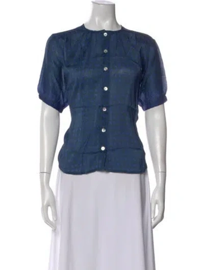 Pre-owned Natalie Martin Printed Crew Neck Blouse W/ Tags In Blue
