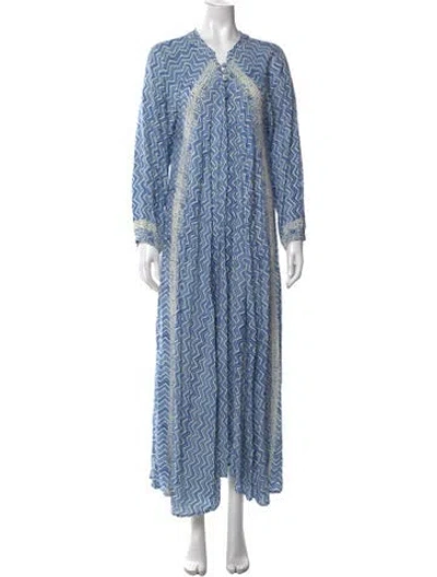 Pre-owned Natalie Martin Printed Long Dress In Blue