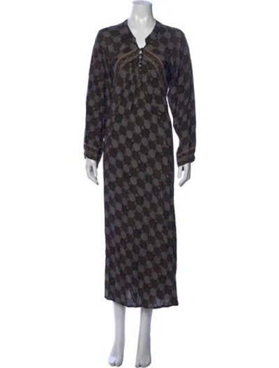 Pre-owned Natalie Martin Printed Long Dress In Blue