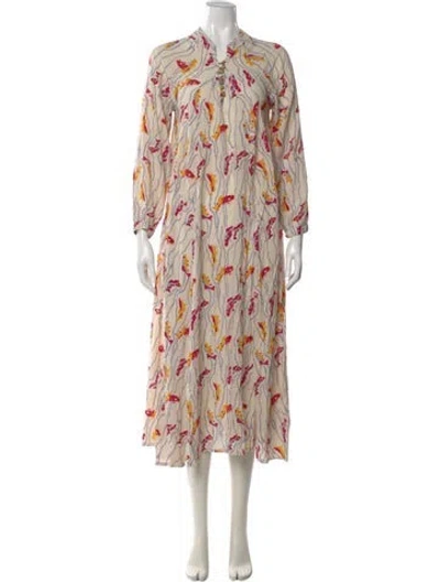 Pre-owned Natalie Martin Printed Long Dress In Neutral