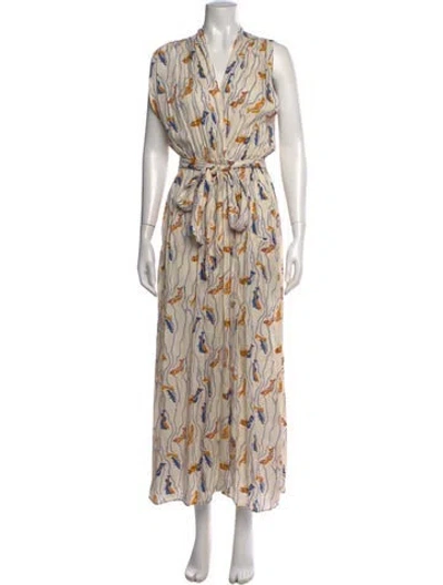 Pre-owned Natalie Martin Printed Long Dress In Neutrals