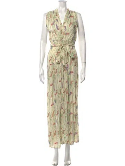 Pre-owned Natalie Martin Printed Long Dress In Neutrals