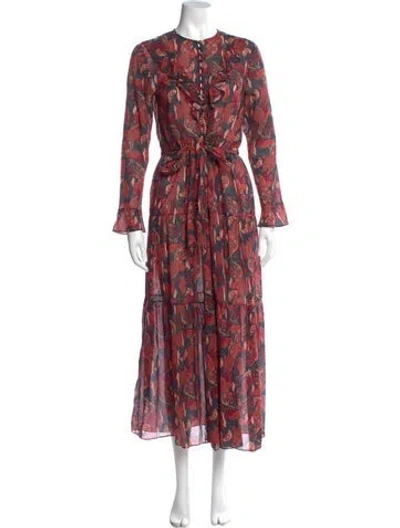 Pre-owned Natalie Martin Printed Long Dress In Red
