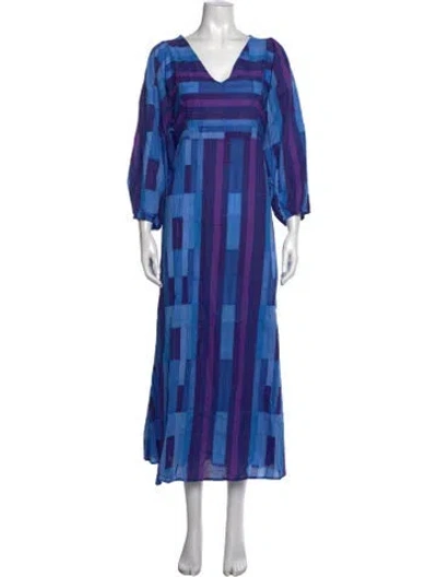 Pre-owned Natalie Martin Printed Long Dress W/ Tags In Blue