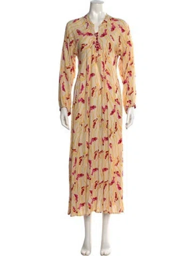Pre-owned Natalie Martin Printed Long Dress In Yellow