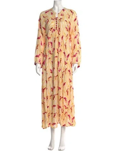Pre-owned Natalie Martin Printed Long Dress In Yellow