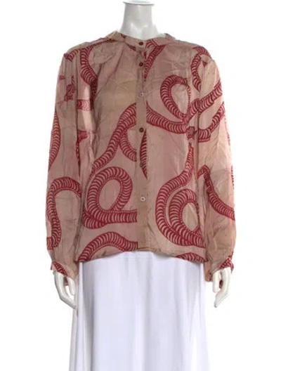 Pre-owned Natalie Martin Printed Long Sleeve Blouse In Burgundy/neutrals