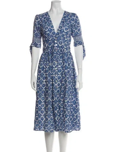 Pre-owned Natalie Martin Printed Midi Length Dress In Blue