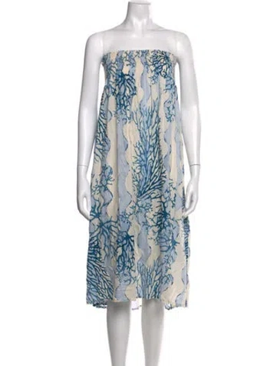 Pre-owned Natalie Martin Printed Midi Length Dress In Blue