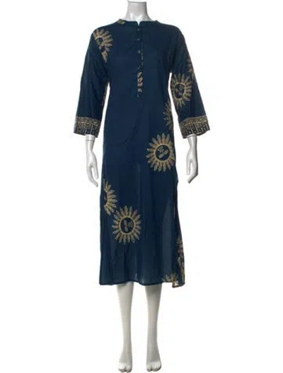 Pre-owned Natalie Martin Printed Midi Length Dress In Blue