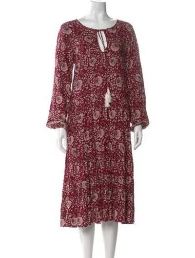Pre-owned Natalie Martin Printed Midi Length Dress In Burgundy