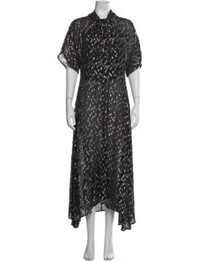 Pre-owned Natalie Martin Printed Midi Length Dress W/ Tags In Black