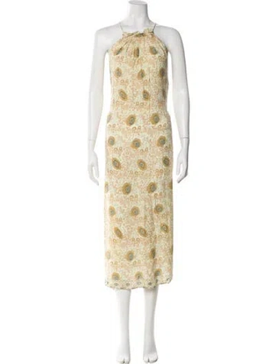 Pre-owned Natalie Martin Printed Midi Length Dress In Yellow