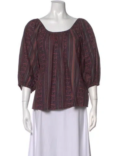 Pre-owned Natalie Martin Printed Scoop Neck Blouse In Burgundy