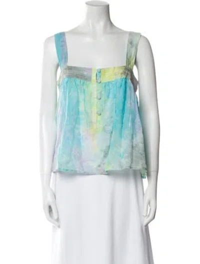 Pre-owned Natalie Martin Printed Square Neckline Top In Blue