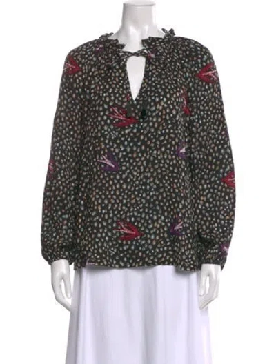 Pre-owned Natalie Martin Printed Tie Neck Blouse In Black