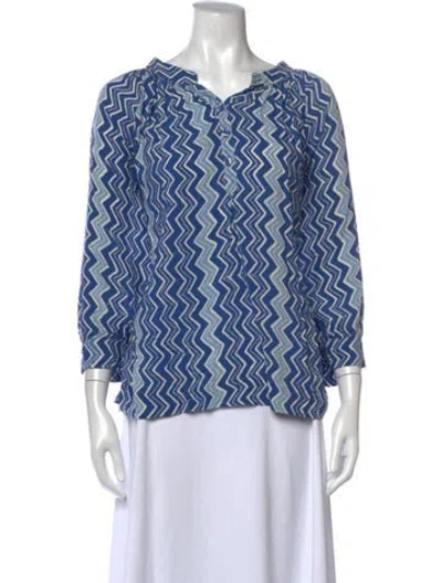 Pre-owned Natalie Martin Printed V-neck Blouse In Blue