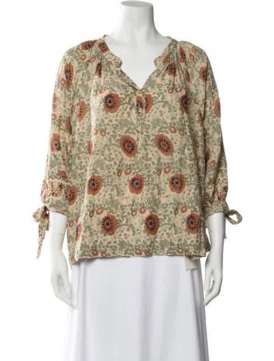 Pre-owned Natalie Martin Printed V-neck Blouse In Neutral